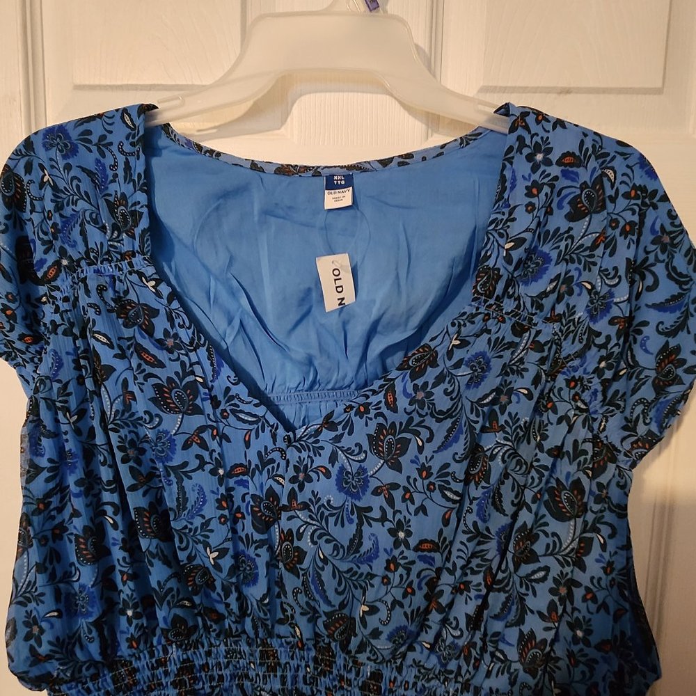 Blue Patterned Sleeveless Blouse, Old Navy, Women's XXL, NWT